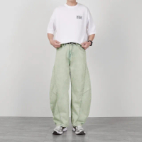 【AMERO】男女款 彎刀刷色牛仔褲(男女款 滾邊彎刀 刷色 牛仔褲 情侶裝)
