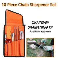 10 Piece Chain Sharpener Set Chain Saw File Bag Set Tool Electric Chain Saw File Chainsaw File Saw Chain Sharpening Knife Set