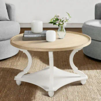 Farmhouse Round Coffee Table,with Wood Tray Top for Living Room,Coffee Table with Storage Shelf,Coffee Tables