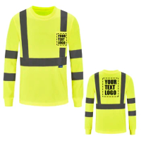 AYKRM Reflective Hi Vis Long Sleeve T Shirts Fluorescent Engineer Safety Polo t-Shirt High Visibility Yellow Vest XS-6XL