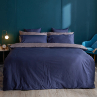【戀家小舖】60支100%精梳棉枕套兩用被床包四件組-雙人(極致深藍)