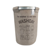 ถังใส่ผ้าโครงอะลูมิเนียมกลม รุ่น YS1216-014 A ขนาด 38 x 38 x 54 ซม. สีน้ำตาลอ่อน