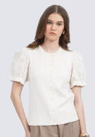 et cetera Puff Sleeve Knit Top OFF WHITE