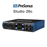 PreSonus Studio 26c portable USB-C compatible audio interface chassis and metal knobs for ultra-high-definition recording