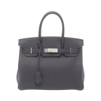 【二手名牌BRAND OFF】HERMES 愛馬仕 藍色 Togo牛皮 Birkin 30 柏金包 手提包 W刻 銀扣