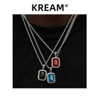 KREAM 紅藍綠紫彩色寶石項鏈男女同款鍍K金嘻哈項鏈情侶鎖骨鏈潮
