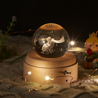 小王子水晶球音樂盒浪漫投影燈臥室床頭臺燈復古擺件生日禮物