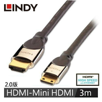 【現折$50 最高回饋3000點】LINDY林帝 鉻系列HDMI 2.0公 To MINI HDMI公 傳輸線3M