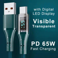PD 65W USB C Cable with Digital Display Super Fast Charging Type C Data Cord for Samsung 13 USB Type C Wire Cables