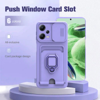 Slide Camera Shockproof Silicone Case For Xiaomi Redmi Note 12 5G Redmy Note12 Pro 12Pro Car Magnetic Holder Card Wallet Cover