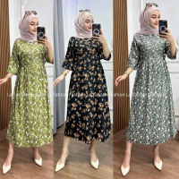 Miranda Midi Dress Rayon Busui Friendly Gamis Wanita Muslim Rayon Motif Premium