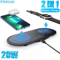 NEW 2 in 1 Wireless Charger 20W Fast Charging For iPhone 12 13 14 Pro Max 11 XS XR X 8 Apple Watch 7 6 Airpods 3 Dock Station