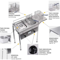 Two-Tank Propane Deep Fryer with Thermometer Commercial Deep Fryer, Outdoor Deep Fryer with 2 Stainless Steel Baskets
