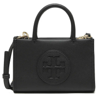 【TORY BURCH】Ella 圓標磁釦式迷你斜背皮革托特包(黑色)