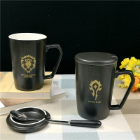 魔獸世界聯盟陶瓷水杯辦公杯帶蓋勺創意馬克杯魔獸世界部落個人杯