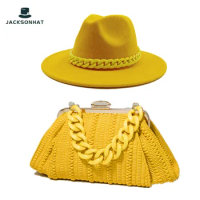 Hat bag sets Women Fedora Straw Hat and Bag Set Chain Bag Hat Set fedora Church Luxury Bag and Fedora Party Jazz Straw Hat