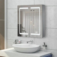 24 Inch X 28 Inch Illuminated Led Mirror Cabinet for Bathroom Stainless Steel Wall Mounted Medicine Cabinet