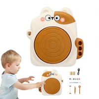 Kids Pottery Wheel Kit Sculpting Clay Tools &amp; Arts Supplies Adjustable Speed Clay Machine Cat Pottery Machine for Ceramic Work