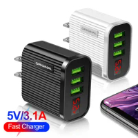 3 Usb Ports Digital Display Mobile Phone Charger 5V/3.1A Travel Fast Quick Charging Adapter US/EU Plug Accessories