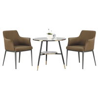 【BODEN】艾爾西2.7尺工業風雙層造型玻璃圓形餐桌椅組合/洽談桌椅組合(一桌二椅)