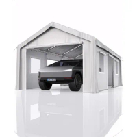 20'x13'x11' Heavy Duty Carport White 8 Reinforced Leg Bars &amp; 14 Mil PE Canopy With 4 Roller Shutter Doors &amp; Ventilation Windows