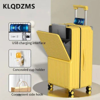 KLQDZMS Multifunctional Suitcase Front Opening Laptop Trolley Case USB Charging Women's Travel Bag 24"26"28"30 Inch Luggage