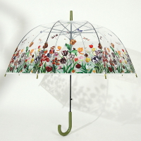 浮羽雨傘女 泡泡傘拱形傘拍照花叢花朵綠色森半自動長柄傘透明傘
