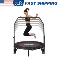 48" Rebounder Mini Trampoline with Adjustable Handle Exercise Trampoline Cardio Workout for Kids Adults Outdoor Home Fitness