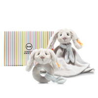 【STEIFF】Hoppie Rabbit 兔子寶寶 安撫巾&amp;手搖鈴(安撫彌月禮盒)
