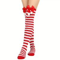 4 Pairs of Christmas Women's Over-the-Knee Striped Stockings, European and American Holiday Style