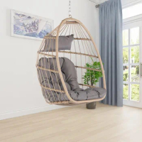 Egg Swing Chair Without Stand, Patio Rattan Wicker Hanging Chairs with Cushion and Pillow, Foldable Basket Chairs, Hammock Chair