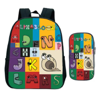 Kids 2pcs Set Backpack Alphabet Lore Print School Bag for Preschool Boys And Girls Kindergarten Backpack Waterproof Bookbag Gift