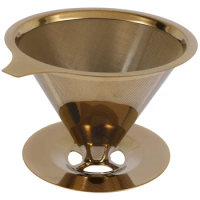 Double Wall Stainless Steel Titanium Gold Pour Over Coffee Dripper Filter With Cup Stand And Handle