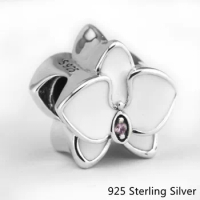 CKK Orchid, White Enamel Charms 925 Sterling Silver Beads Original Jewelry Making Fits For Bracelets &amp; Bangle