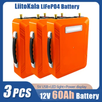 3pcs LiitoKala 12V 60AH LiFePo4 Lithium iron Phosphate Battery Pack with BMS for Car Board Battery Long Life Deep Cycles Solar