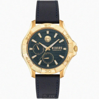 【VERSUS】VERSUS凡賽斯男錶型號VV00368(寶藍色錶面金色錶殼寶藍真皮皮革錶帶款)