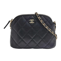 【CHANEL 香奈兒】經典雙C LOGO菱格粒紋牛皮圓弧斜背小包(黑色AP4000C-BLK-GP)
