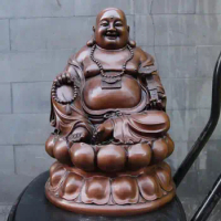 13.7 inches China 100% pure red Copper Lotus Ruyi Wealth Maitreya Buddha sit Statue Bronze Decoration Home Gift