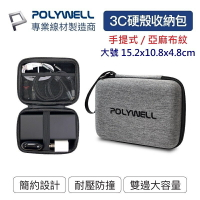 強強滾生活 POLYWELL 3C硬殼收納包 手提式布紋 旅行收納包 隨身收納包 行充收納包 收納盒 收納包