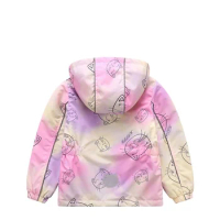 Dye Baby Girls Waterproof Tie Warm Fleece Lined Zip Jackets with Reflective Sign Hooded Kids Outfits Child Cartoon Coat 3-11 Yrs