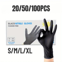 20/50/100PCS Black Nitrile Gloves Household Cleaning Gloves Waterproof Thickened Reusable Kitchen Bathroom Car Repair Tool
