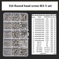 LANEJOY DIY Box Phillips Head Screws8-40mm,M3M4M5Hex Nuts,Flat Washer,316Stainless steel Round Head Screw M3-5 Set 240pcs