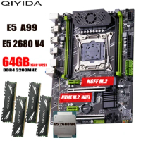 QIYIDA X99 motherboard set LGA2011-3 xeon E5 2680 V4 kit 4*16GB=64GB 3200MHz 4 channels DDR4 SATA 3.0 nvme M.2 ATX