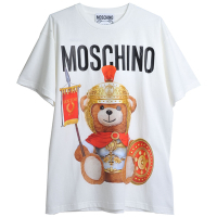 MOSCHINO COUTURE 葡萄牙製盔甲泰迪熊品牌字母LOGO圖騰棉質寬版T恤上衣(白)