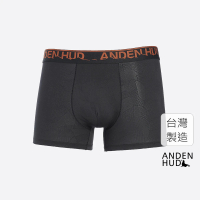 【Anden Hud】男款_吸濕排汗機能系列．緹花短版平口內褲(黑-橘山形緊帶)