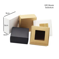 9x9x4cm Small Cute Square Kraft Clear Window Box Wholesale Package Carton Vintage Gift Box Favor Supplies