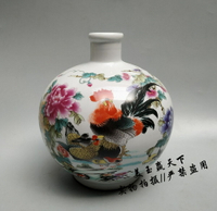 古玩陶瓷器收藏 粉彩公雞圖紋 大吉大利插花瓶家居擺件工藝品禮品