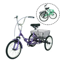 US Stock Foldable 20 inch 3 Wheel Bikes,Single Speed Portable Cruiser Bicycles with Shopping Basket Adult Folding Tricycle