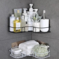 1PC Bathroom Shelf Wall Mounted Corner Storage Shelves Shampoo Holder Cosmetic Rack Iron Shower Drain Basket Bathroom Organizer