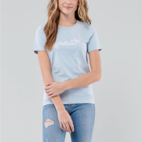 Hollister 海鷗 經典刺繡花印圖案文字短袖T恤(女)-水藍色
